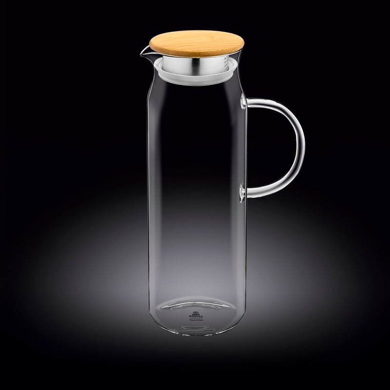 Кувшин 1,5 л. d=90 мм. h=285 мм. с крышкой бамбук + сетка нерж Термостекло Wilmax /1/18/