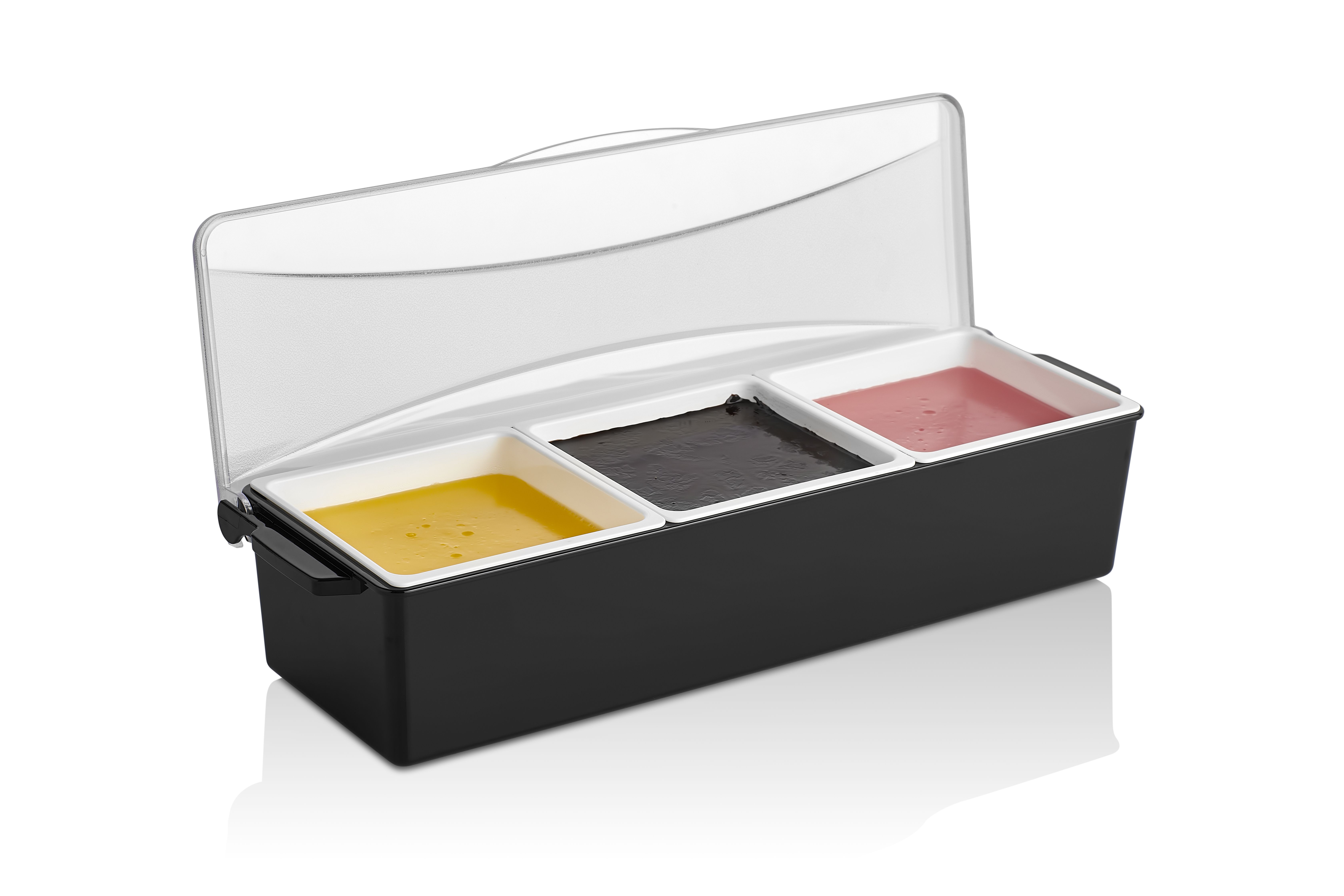 Контейнер для фруктов, специй и соусов 3 отд. по 0,85 л. черный, пластик.  GP /1/12/ ВДОХНОВЕНИЕ