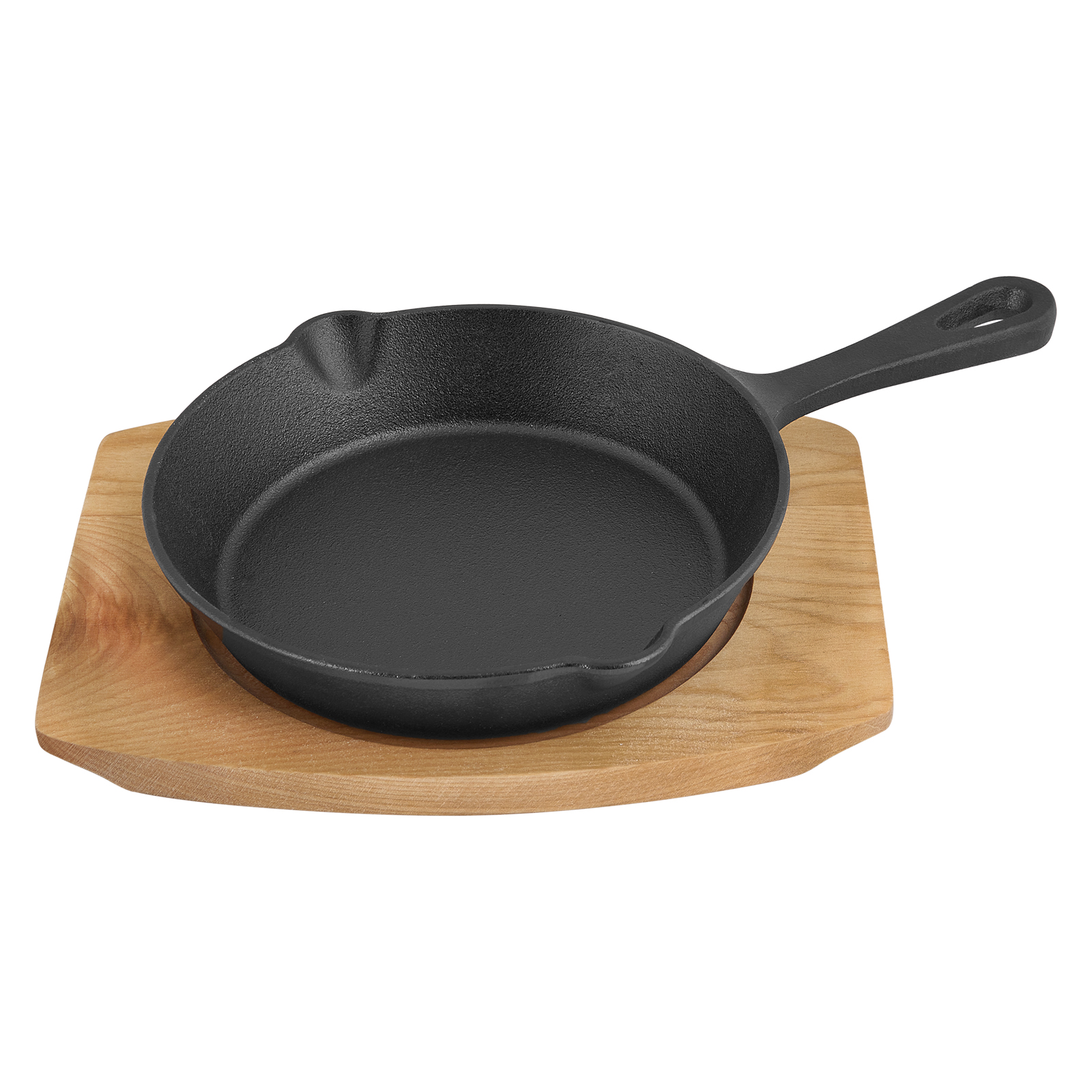 Сковорода порц. d=15 см. h=3,2 см. 0,4 л. чугун. на дерев подставке /1/