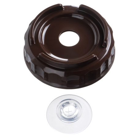 Емкость для соуса 1000 мл. d=75 мм. h=257 мм. c 2 крышками, с силик. носик. широкая прозрачная, крышки коричневые GP /1/96/