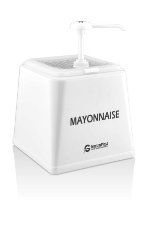 Диспенсер (емкость) для соуса 225*210 мм. h=225 мм. 2,5 л. с дозатором (25 мл), п/п, белая подставка пластик GP /1/