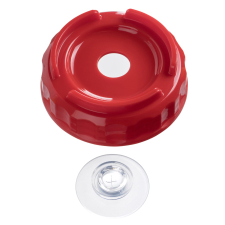 Емкость для соуса  500 мл. d=70 мм. h=166 мм. с 2 крышками, с силик. носик. широкая прозрачная, крышки красные GP /1/96/