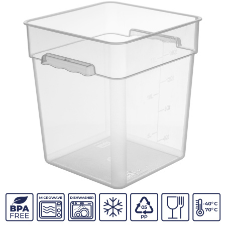 Контейнер для продуктов квадр. 17,2 л. 28*28*32 см. с мерн.шкалой, прозрач, п/п, б/крышки, штабелир. (кр. 76717,76715,76714,76716,76836)GP/1/12/