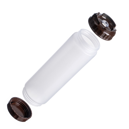 Емкость для соуса  750 мл. d=70 мм. h=237 мм. с 2 крышками, с силик. носик. широкая прозрачная, крышки коричневые GP /1/96/