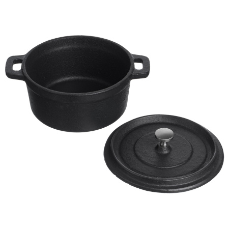 Кастрюля для запекания 550 мл. d=120 мм. h=80 мм. с крышкой, черная, чугун /1/