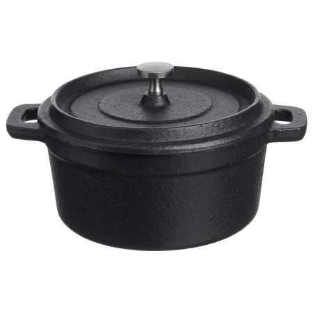 Кастрюля для запекания 550 мл. d=120 мм. h=80 мм. с крышкой, черная, чугун /1/