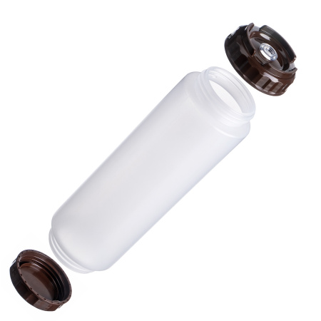 Емкость для соуса 1000 мл. d=75 мм. h=257 мм. c 2 крышками, с силик. носик. широкая прозрачная, крышки коричневые GP /1/96/