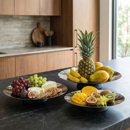 Ваза для фруктов 42 см. h=4 см нерж. на дерев. ножке Abert /1/ ВДОХНОВЕНИЕ